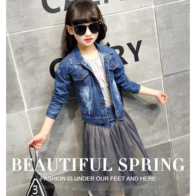  Mud Kingdom Toddler Little Girls Denim Jacket with Tulle  Turn-down Collar Fashion Spring Autumn: Clothing, Shoes & Jewelry