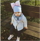 Girls Oversized Bow Beanie Hat + Scarf With Tassels - ONLY 5 LEFT !!! - Wild Child Closet