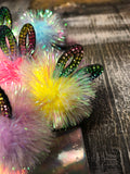 Girls Rabbit Ear Iridescent Angel Hair Fur Ball Ponytail Band Set - ONLY 2 LEFT !!! - Wild Child Closet