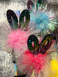 Girls Rabbit Ear Iridescent Angel Hair Fur Ball Ponytail Band Set - ONLY 2 LEFT !!! - Wild Child Closet