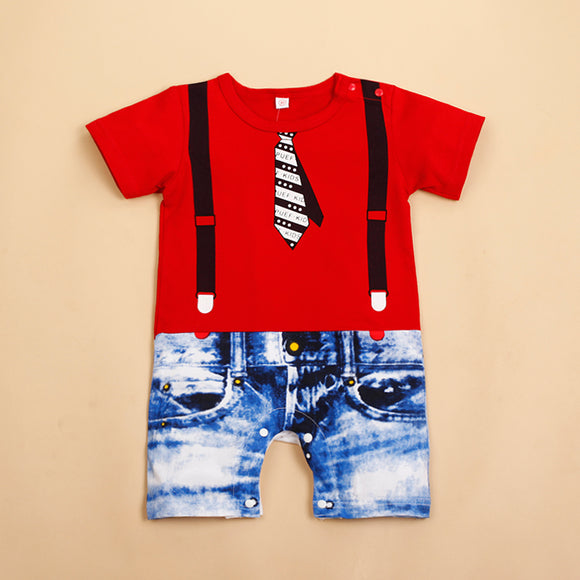 Boy Suspenders And Tie Print Rompers - Wild Child Closet