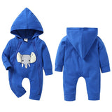 Boys And Girls Elephant Print Hooded Rompers - Wild Child Closet