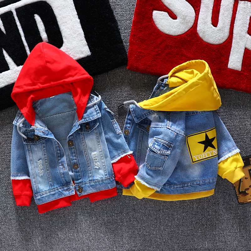 Jean jacket with red hoodie online