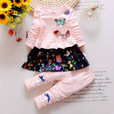 Girls Butterfly Tulle Ruffled Top And Pants 2 Pcs Set - Wild Child Closet