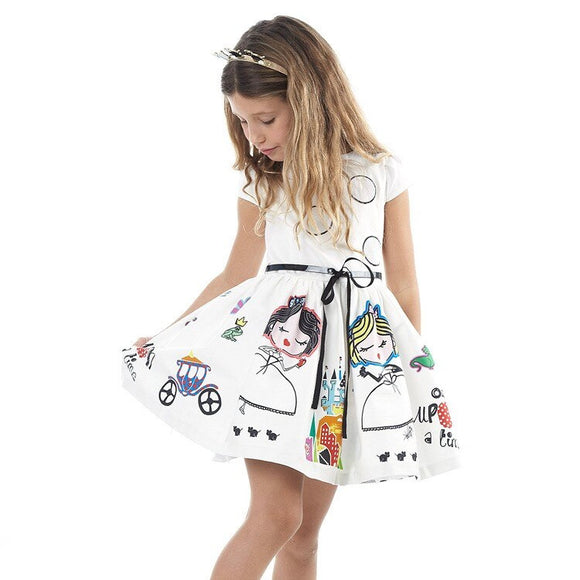Girls Print Dress With Sash - Wild Child Closet