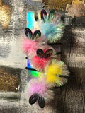 Girls Rabbit Ear Iridescent Angel Hair Fur Ball Ponytail Band Set - ONLY 2 LEFT !!! - Wild Child Closet