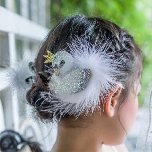 Swan Sparkly Mesh Feather Crown Hair Clip - Wild Child Closet