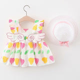 Girls Wing Print Dress + Hat Set - Wild Child Closet
