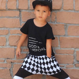 Boys T-Shirt + Checkered Cropped Harem Pants  Set - Wild Child Closet