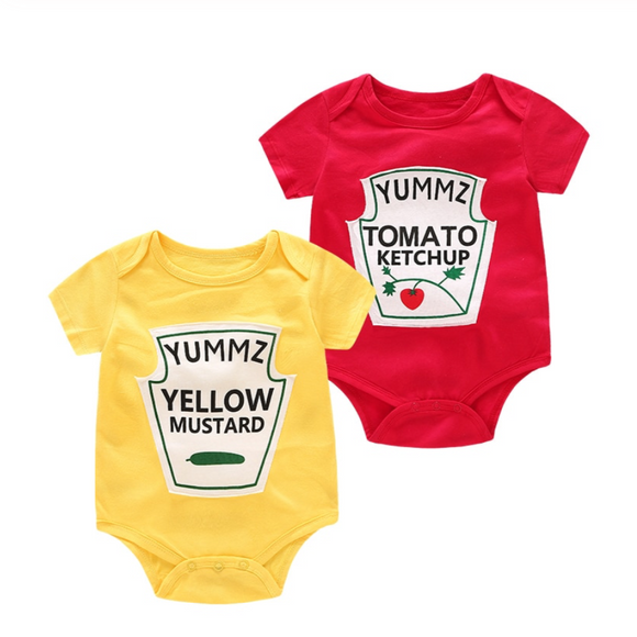 Boys And Girls Ketchup And Mustard Onesie Rompers - Wild Child Closet